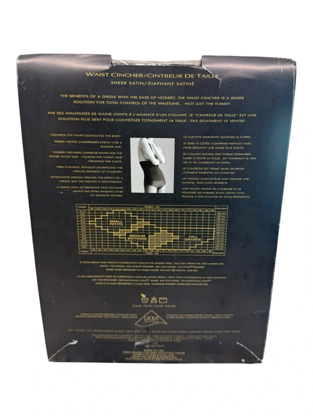 Donna Karan New York Waist Cincher Sheer Satin Pantyhose Small Black